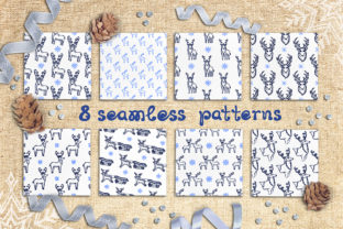 8 Seamless Patterns with Christmas Deer